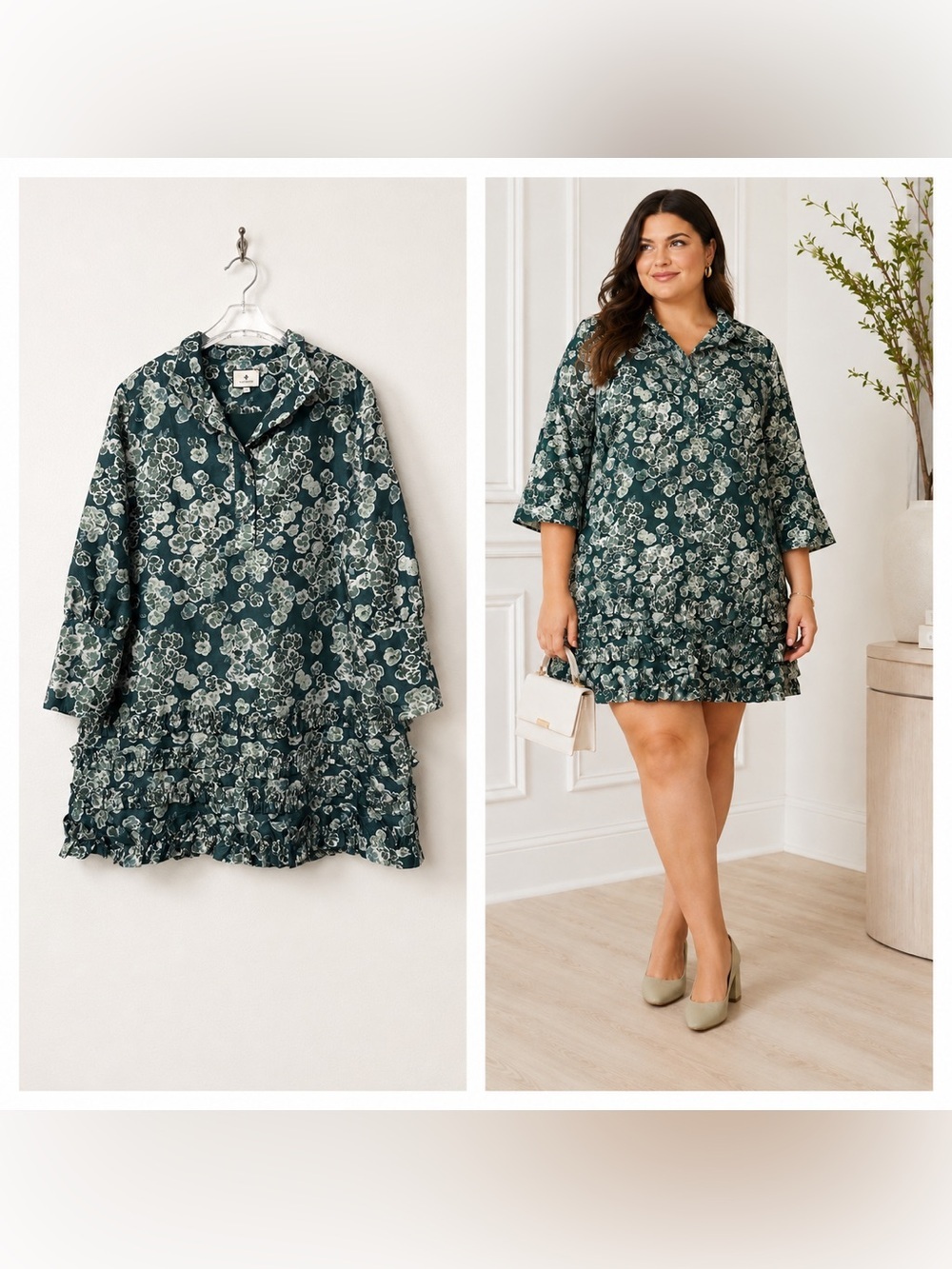 Tuckernuck Calypso Cosmos Celia Mini Dress XXL Green Floral No Tie Neck Shift